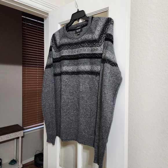 Nordstrom Men’s Shop Wool Cashmere Fair Isle Sweater Gray Black XL - Picture 2 of 15
